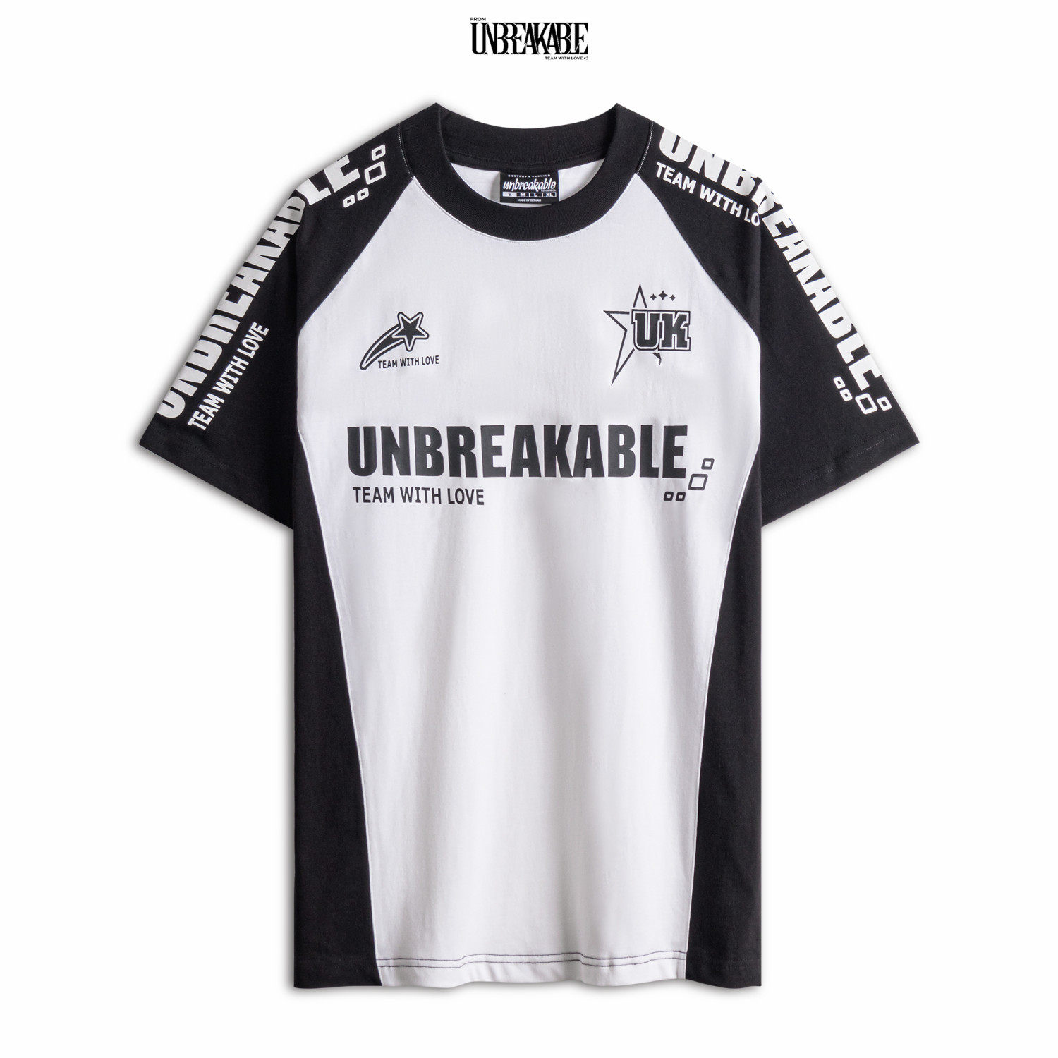 Áo thun Unbreakable phối tay raglan trắng đen