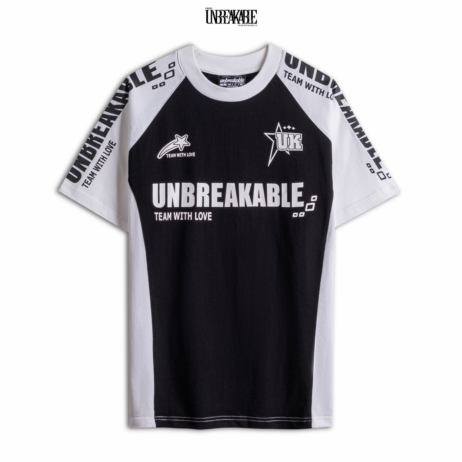 Áo thun Unbreakable phối tay raglan trắng đen