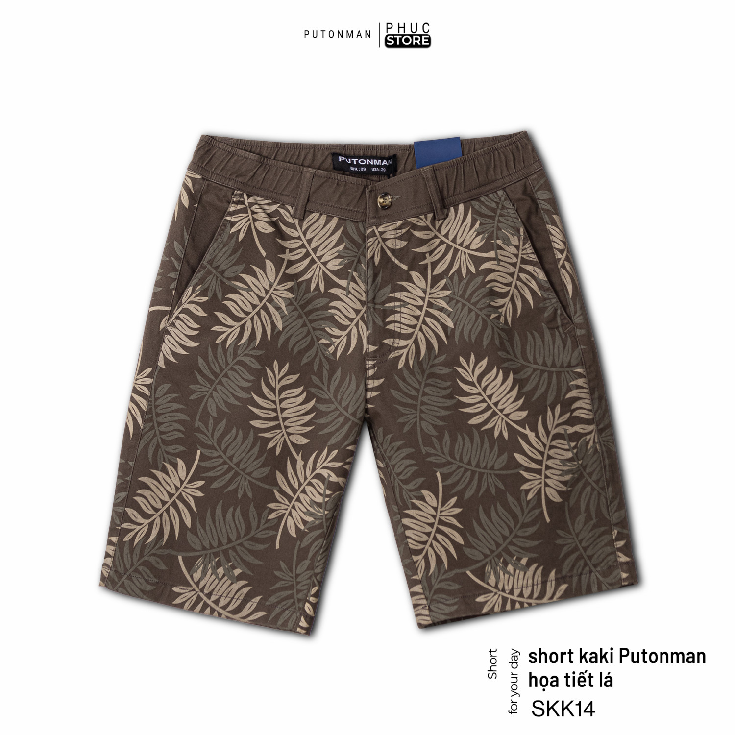 Quần Short Kaki Nam Put On Man In Hoạ tiết Lá - PHUCSTORE