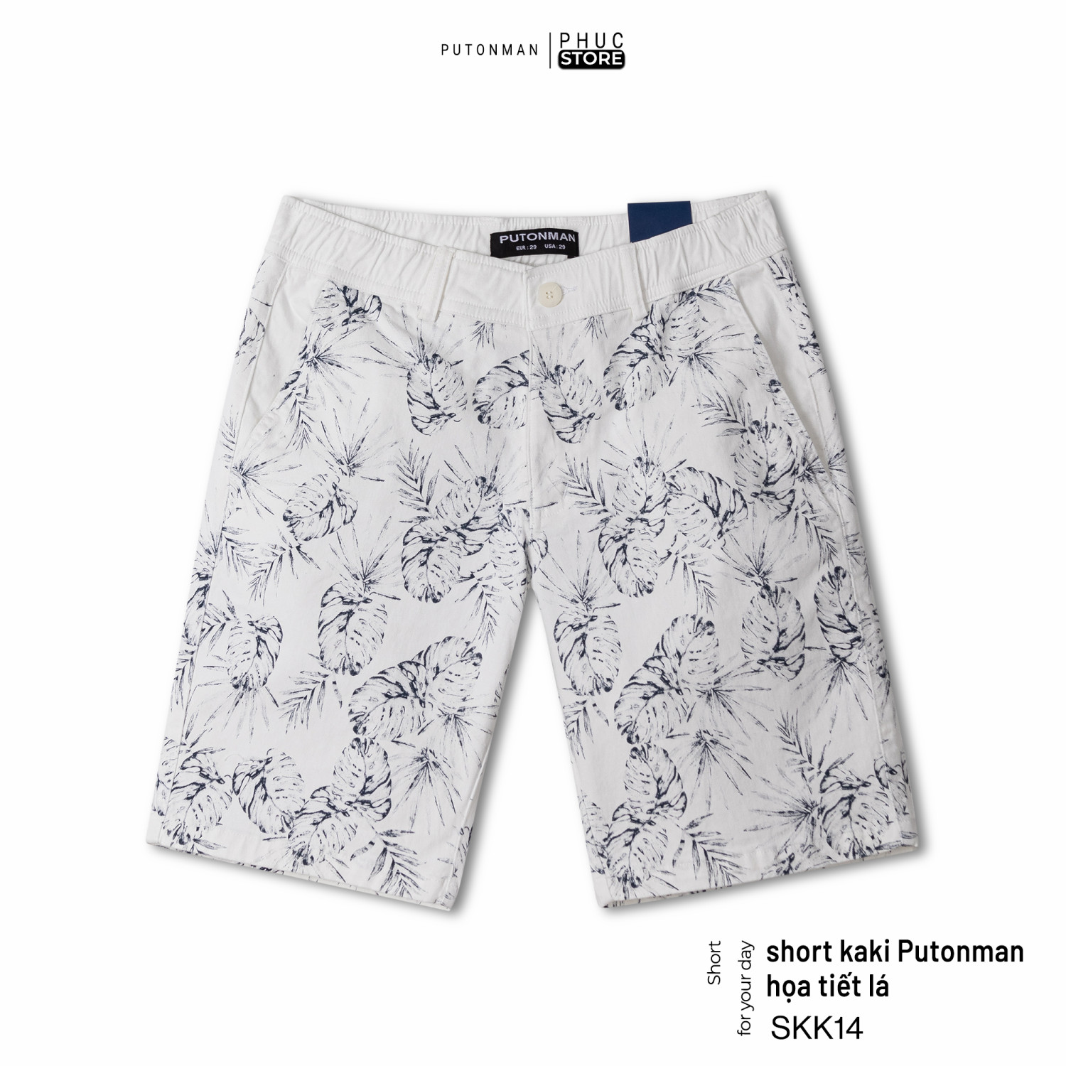 Quần Short Kaki Nam Put On Man In Hoạ tiết Lá - PHUCSTORE