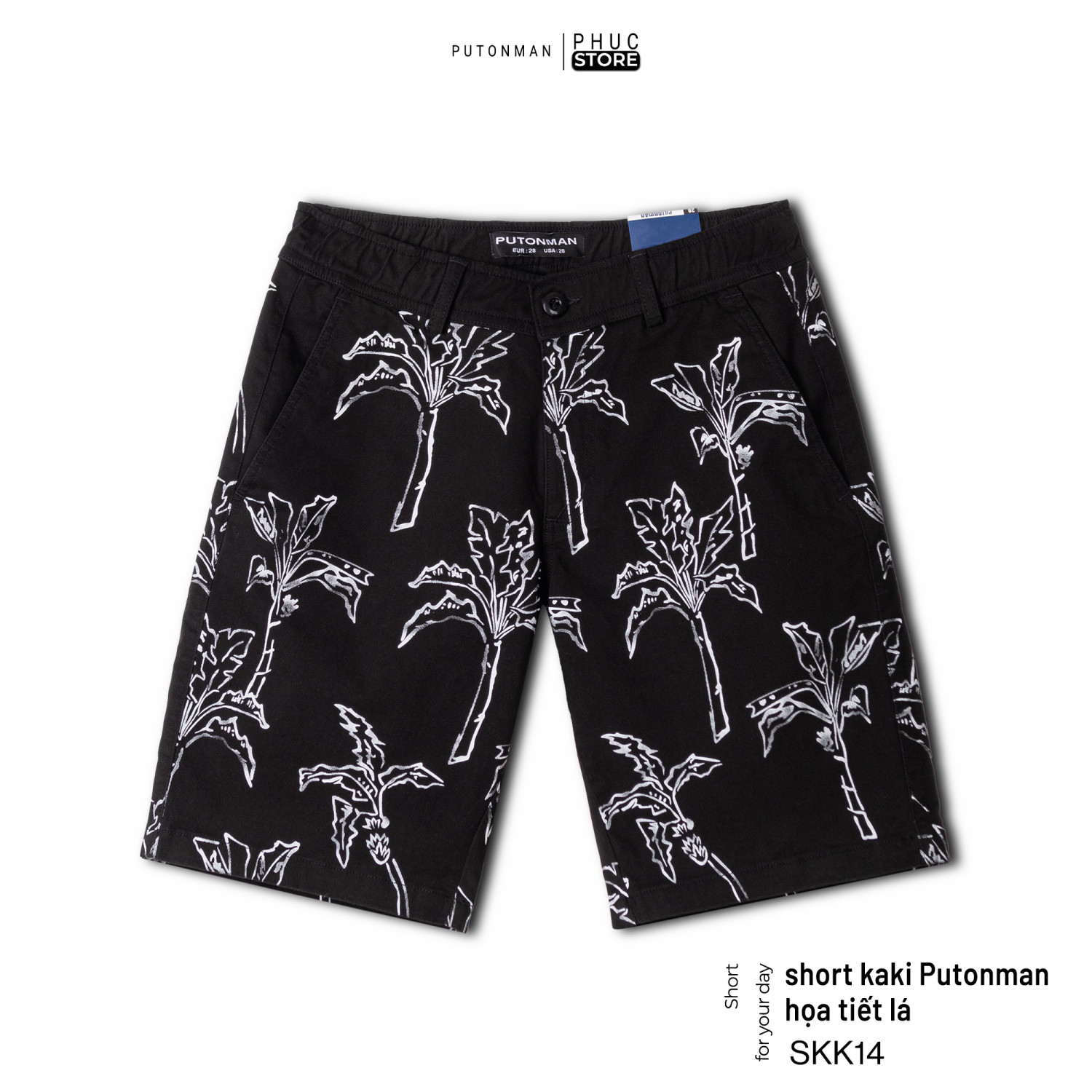 Quần Short Kaki Nam Put On Man In Hoạ tiết Lá - PHUCSTORE