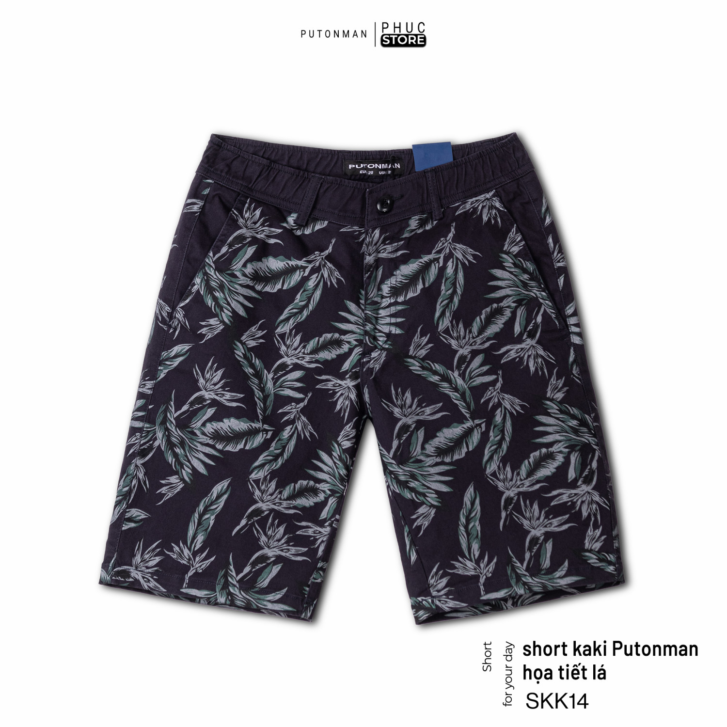 Quần Short Kaki Nam Put On Man In Hoạ tiết Lá - PHUCSTORE